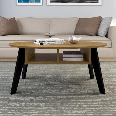 Mesa De Centro Retrô Com Nichos Multimóveis Cr45141 Pinho/Preta Pinho/Preto