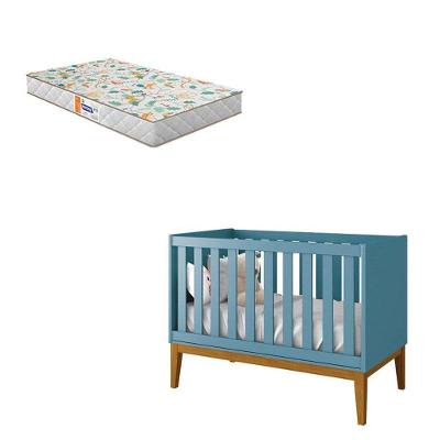 Berço Americano New Classic Azul Com Pés Madeira E Colchão Gazin ? Reller