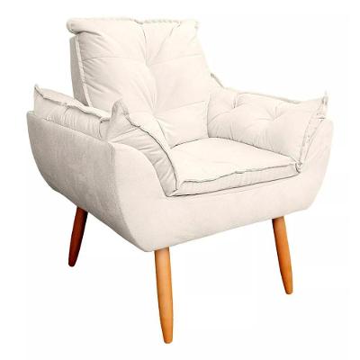Poltrona Luxo Decorativa Veludo Estofada Fibra Confortável bege