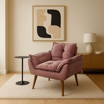 Poltrona Luxo Para Recepção Veludo Sala Espera Clínica rosa