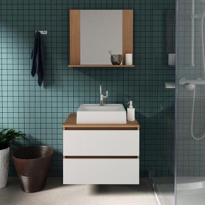 Gabinete De Banheiro Com Cuba E Espelheira 60cm Multimóveis Cr10097 Amêndoa/branco Amêndoa/branco