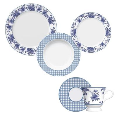 Aparelho De Jantar 30 Peças Floral Azul Germer