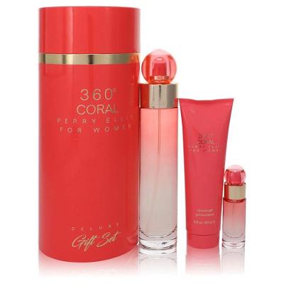 Perf.fem.perry Ellis 360 Coral - Kit Presente 100 Ml Eau De Parfum 7 Ml Mini Edp+90 Ml Gel De Banho