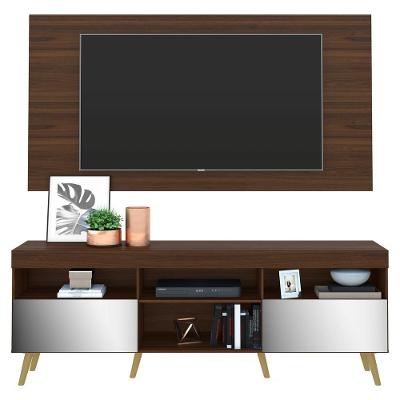 Rack Com Painel Tv 65" Retrô Com Espelho Flórida Multimóveis V3138 Duna/Natural Duna/Natural