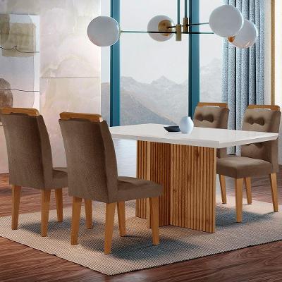 Sala De Jantar Mesa Olímpia 120cm Mdf Canto Reto Com 4 Cadeiras Carol Marrom, Off White E Imbuia