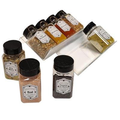 Kit 4 Suportes Acrílico Cristal Para Tempero Com 30 Rótulos 16 Potes