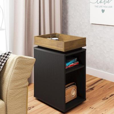 Mesa Lateral 30Cm Com Bandeja Multimóveis Cr45132 Preta/Pinho Preto/Pinho