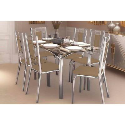 Sala De Jantar Completa Elba C- Tampo De Vidro 80x150cm E 6 Cadeiras Florença Cromada - Courano Capuccino - Kappesberg