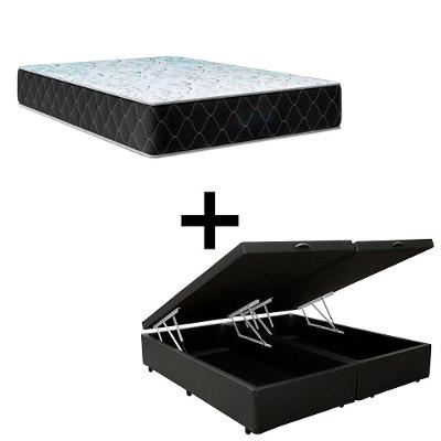 Inativo - Cama Baú Casal 138 Bipartido Tecido Sintético Preto Com Colchão Marrocos - Poliéster - Espuma D33 30cm