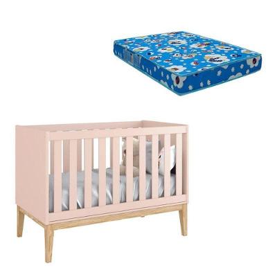 Berço Americano New Classic Rosa Com Pés Madeira Natural E Colchão Ortobom ? Reller