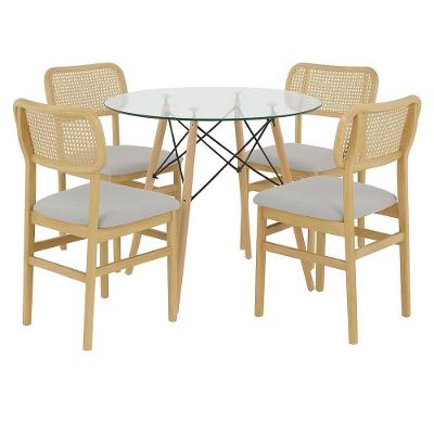 Conjunto De Jantar 4 Cadeiras Amara E Mesa Redonda Eiffel De Vidro 90cm Para Cozinha E Sala De Jantar