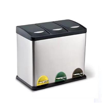 Lixeira Tripla Inox Pedal Grande 24 Litros Coleta Seletiva Cesto De Lixo Gigante 3 Em 1 Luxo Cozinha Escritorio Empresa