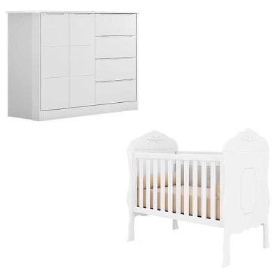 Berço Americano Realeza E Cômoda Infantil Eloá Branco Acetinado - Phoenix Baby
