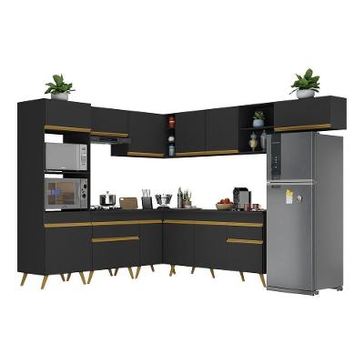 Armário De Cozinha Completa De Canto Veneza Multimóveis V2048 Preto/dourado Preto/dourado