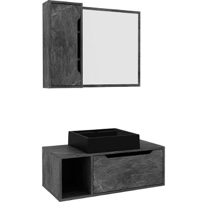 Kit Gabinete E Espelheira De Banheiro 80 Cm Com Cuba Karina Mármore Lunar
