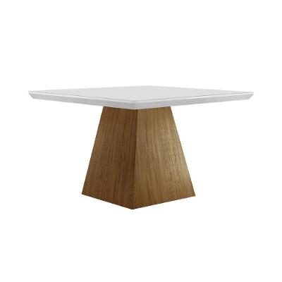 Mesa De Sala Jantar Luna C- Tampo 90x90cm Madeirado Vidro Canto Curvo - Imbuia-ripado 3d-off White - Rufato
