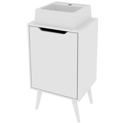 Gabinete Para Banheiro 45 Cm Cuba Quadrada 1 Porta Retrô Branco