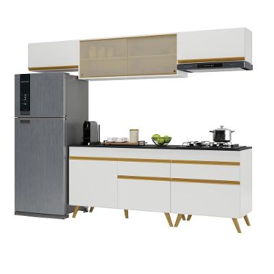 Armário De Cozinha Completa 260cm Veneza Multimóveis V3710 Branco/dourado Branco/dourado