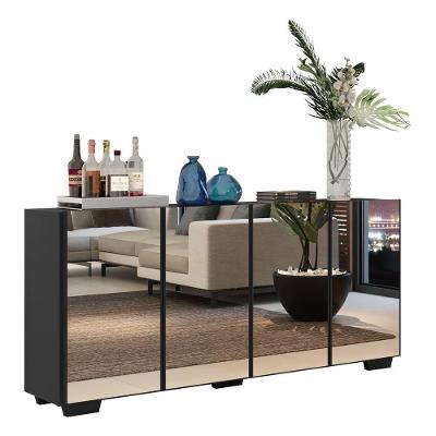 Aparador Buffet 4 Portas Com Espelho E Pés Quadrados Vegas Multimóveis V3560 Preto Preto