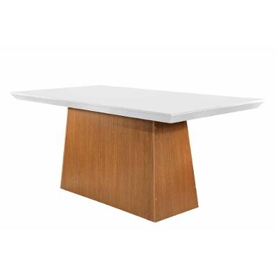 Mesa De Sala Jantar Luna C- Tampo 180x90cm Madeirado Vidro Canto Curvo - Imbuia-ripado 3d-off White - Rufato