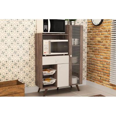 Balcão Multiuso Cozinha Fruteira Rt 3059 C- 2 Portas 1 Gaveta E 1 Nicho P- Forno 96cm Rustico-branco - Movelbento