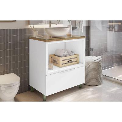 Gabinete De Banheiro Balcão Marquesa C- 1 Gaveta E 1 Nicho 80cm Branca-nature - Nesher