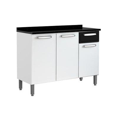 Balcão De Cozinha C- Tampo Evidence 7122 C- 3 Portas E 1 Gaveta 120cm Branco-preto - Bertolini
