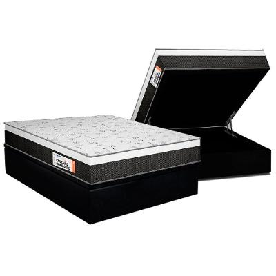 Cama Box Baú Queen: Colchão Ortopédico Plumatex Falcon Ultra Firme + Base Crc Suede Black (158x198)