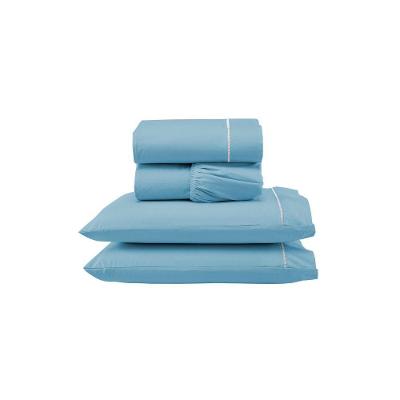 Jogo De Lençol Ponto Palito Completo 4 Peças Casal 80% Algodão - 20% Poliéster Percal 140 Fios Cor:azul
