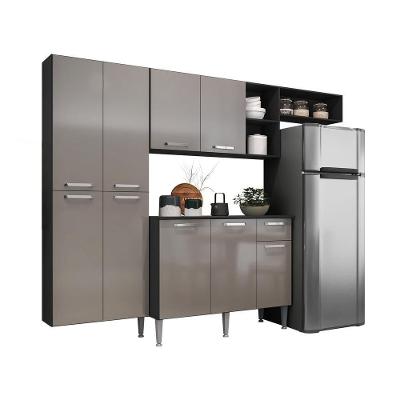 Armário De Cozinha Compacta Com Balcão Pequim Sun Multimóveis V3000 Preto/Lacca Fumê