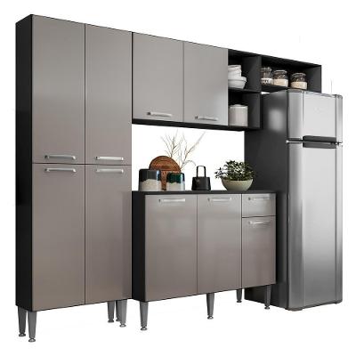 Armário De Cozinha Compacta Pequim Multimóveis V2933 Preto/Lacca Fumê Preto/Lacca Fumê