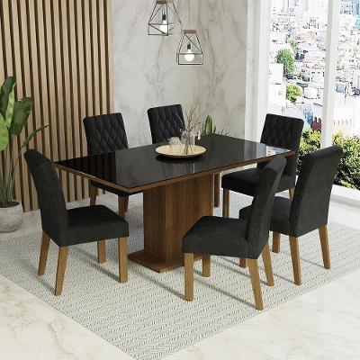 Conjunto Sala De Jantar Mesa Tampo De Vidro 6 Cadeiras Geórgia Madesa Rustic Preto Oxford