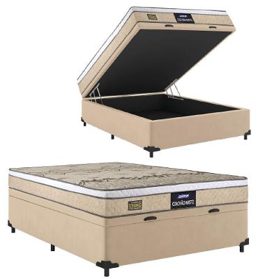Cama Box Baú Casal Colchão Espuma D33 Fort Gazin 138x188x62cm Bege Branco