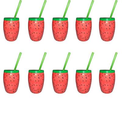 10 Copos Decorativos Com Canudo Festa Havaiana Melancia