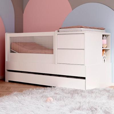 Berço Multifuncional Com Cômoda Acoplada + Colchão Coleção Sol E Mar Branco