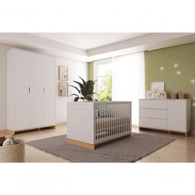 Quarto Bebê 3 Pçs Berço Cômoda Grande E Roupeiro Linha Cubo Branco Plátano