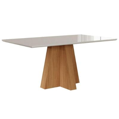 Mesa De Sala Jantar Patricia C- Tampo Madeirado C- Vidro 160x80cm Nature-off White - Cimol