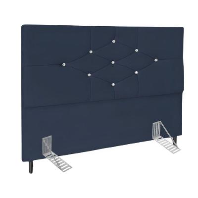 Cabeceira Solteiro 90cm Virgínia Suede Azul Marinho E Frame