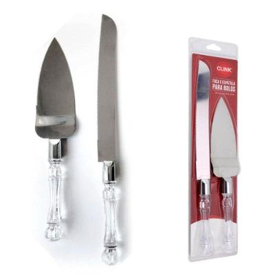 Kit Faca E Espátula Para Bolo Aço Inox Com Cabo Acrílico