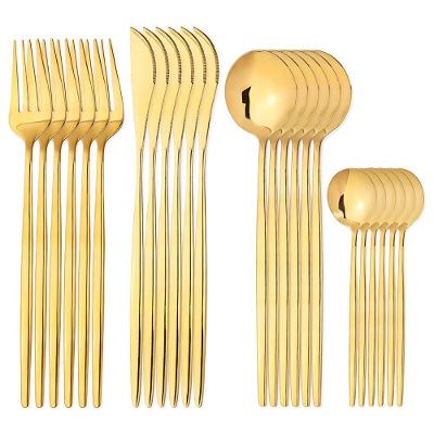 24 Peças Talheres Dourado De Aço Inox Garfo Colher Faca De Mesa Modelos 24 Peças Redondo