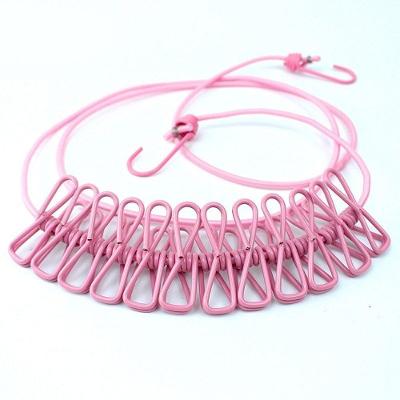 Linha Varal De Roupa De Secagem Multifuncional De 180cm Com 12 Clipes Rosa