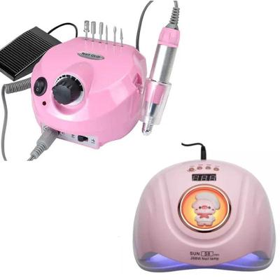 Lixadeira Motor Porquinho 30 Mil Rpm Bivolt + Cabine De Unha Sun S8 Profissional 268w Rosa