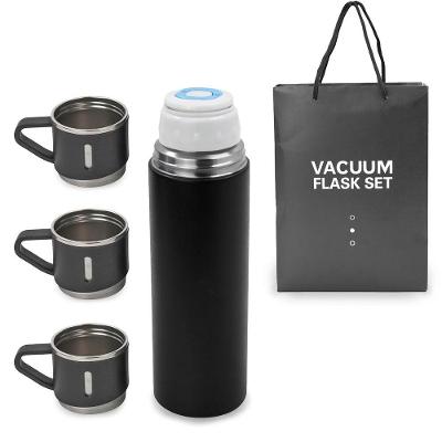 Garrafa Termica Parede Dupla 3 Copo Aço Inox Squeeze 500ml Preto