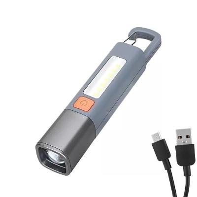 Mini Lanterna Led Recarregável Usb Longo Alcance Com Gancho Resistente À Água Cinza