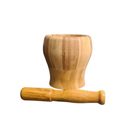 Amassador De Alho E Temperos Pilão De Bambu Madeira Com Socador