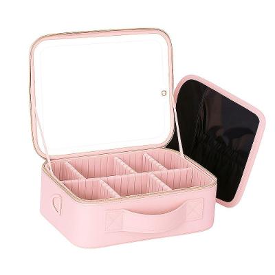 Maleta De Maquiagem Com Espelho Led - Ideal Para Viagens - Rosa