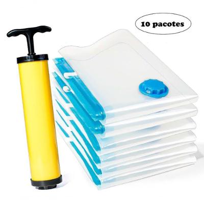 Kit Com 10 Sacos A Vácuo E Bomba Manual Para Armazenamento De Roupas