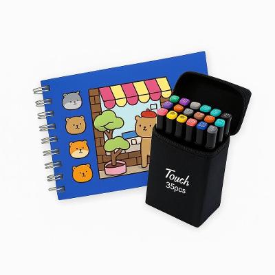 Kit Livro De Colorir Capa Dura + 36 Canetinhas - Azul