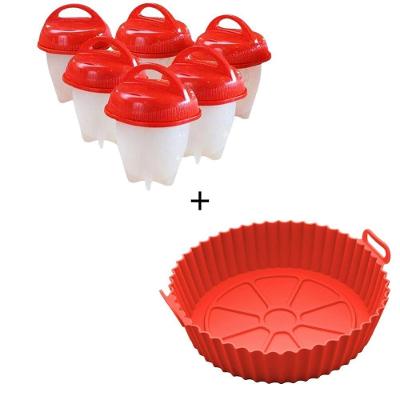 Kit 6 Formas Copo Silicone Para Ovos Cozinha Fogão + Forma Bandeja De Silicone Para Fritadeira Air Fryer