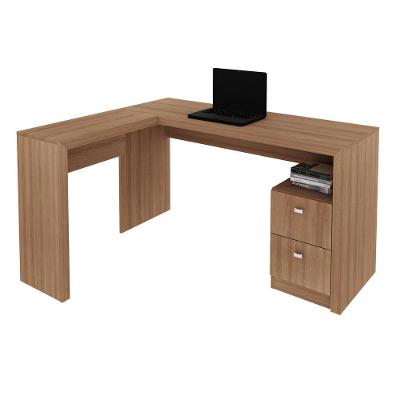 Escrivaninha/Mesa Escritório De Canto Com 2 Gavetas Multimóveis Vcr25032 Amêndoa Amêndoa
